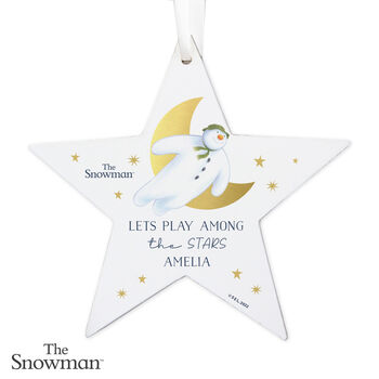 Personalised The Snowman Gold Moon Wooden Star Christmas Tree Decoration, 4 of 4
