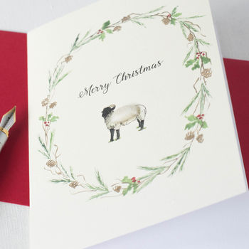 Sheep And Wreath Christmas Card, 3 of 5