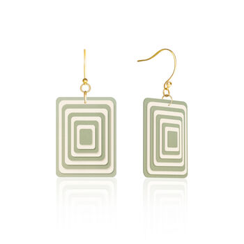 Matching Earrings And Necklace | Green And Cream | Rectangle Set, 3 of 10