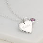 Engraved Heart And Birthstone Necklace, thumbnail 1 of 8
