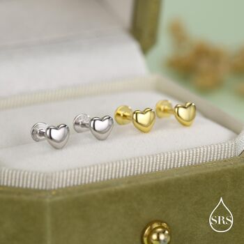 Sterling Silver 5mm Heart 16 G Flat Back Stud Earrings, 5 of 11