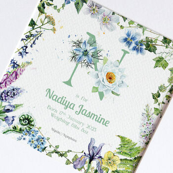 Personalised Baby Name Initial Wildflower Print, 2 of 12