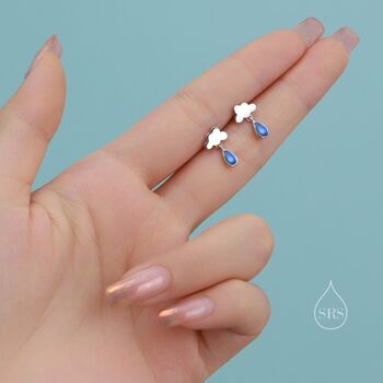 Dainty Cloud And Moonstone Raindrop Stud Earrings, 2 of 9