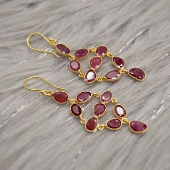 Red Ruby Earrings, Gold Plated Sterling Silver Earrings, 3 of 10