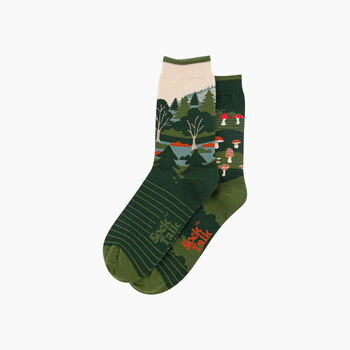 Woodland Forest Combed Cotton Odd Socks In Green, 3 of 4