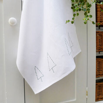 Embroidered Linen Nordic Trees Tea Towel, 2 of 5