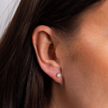Solid 9ct Gold October Ethiopian Opal Birthstone Stud Earrings – 4mm, 2 of 3
