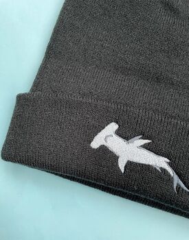 Hammerhead Shark Embroidered Beanie Hat, 2 of 3