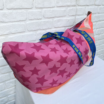 Vintage Ikea Bag Pink Stars, Stripes And Check Fabric, 2 of 8