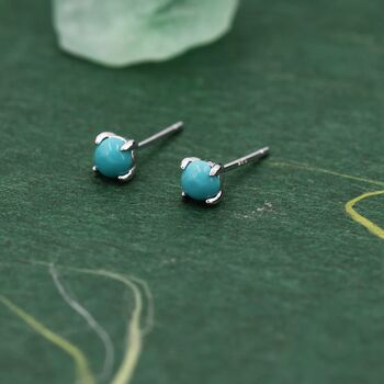 Sterling Silver Green Turquoise Stud Earrings, 3 of 10