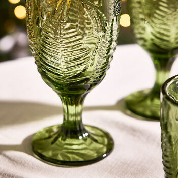Set Of Four Botanical Fern Green Wine Goblets, 4 of 6