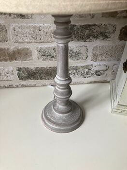 31cm Grey Washed Wood Bedside Table Lamp Light Natural Beige Shade, 4 of 9
