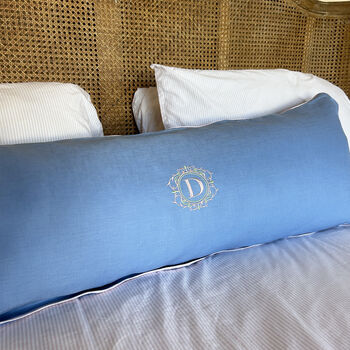 Monogram Blue And Pink Linen Cushion Cover, 4 of 4