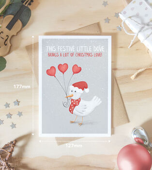 Cute Christmas Sending Love Dove Festive Greeting Card, 3 of 4