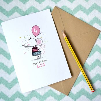 Personalised Mouse Balloon Age Birthday Card, 2 of 6