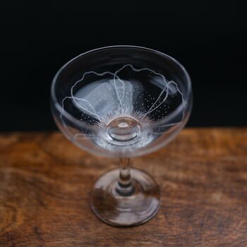 Personalised Coupe Glasses With Engraved Flower Motif, 3 of 9
