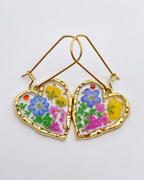 Pressed Flowers Heart Drop Earrings Small Hand Made, 2 of 10