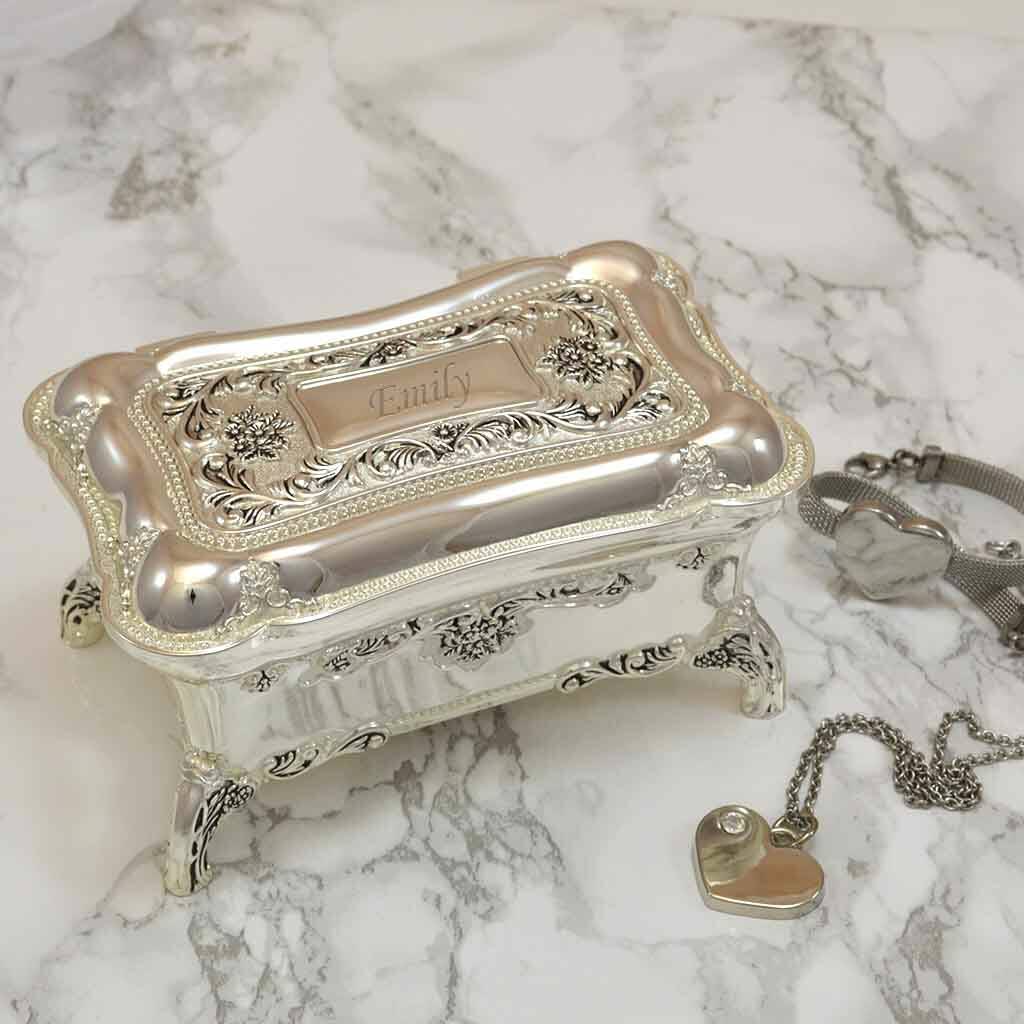 Personalised Vintage Style Silver Plated Trinket Box By