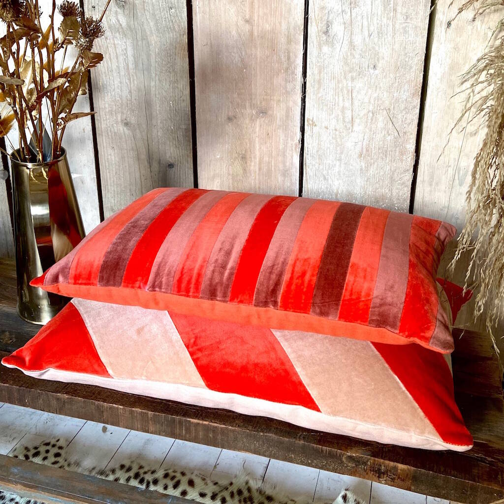 Red And Pink Striped Velvet Cushions, 1 of 3