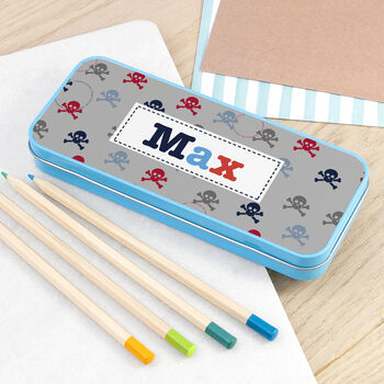 Personalised Boy's Blue Metal Pencil Case Tin, 8 of 9