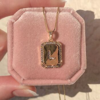 Gold Filled Initial Cz Tag Necklace, 4 of 5