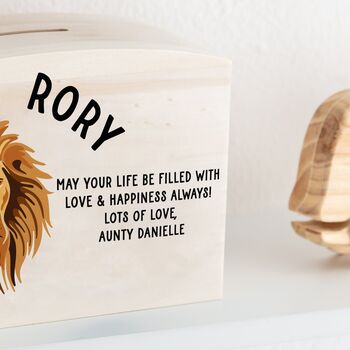 Personalised Wooden Lion Face Money Pot Piggy Bank, 4 of 5