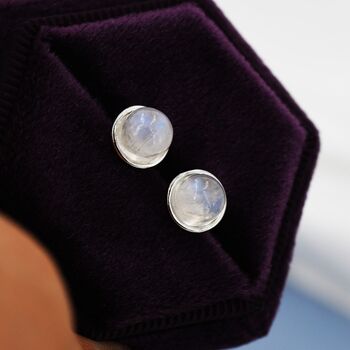 Natural Moonstone Stud Earrings In Sterling Silver, 4 of 12