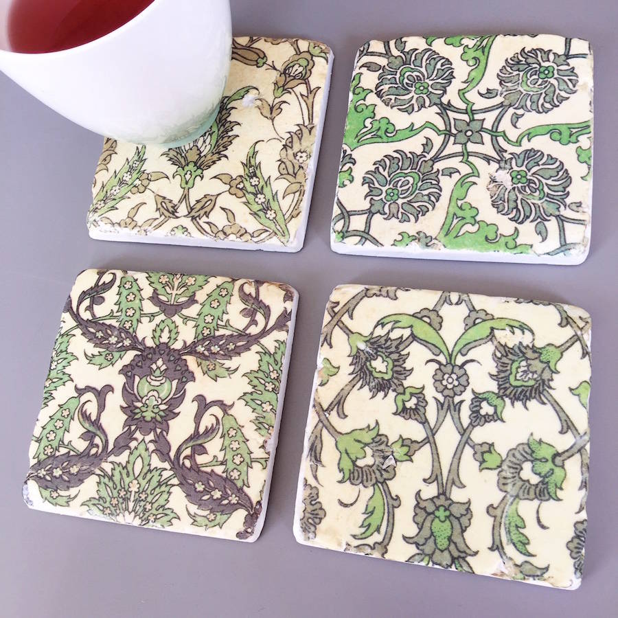 Green Floral Coasters By French Grey Interiors