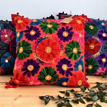Hand Embroidered Flower Cushion Cover, 4 of 11