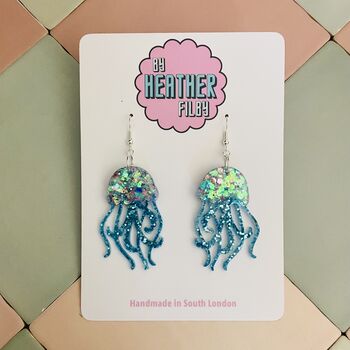 Jellyfish Glitter Resin Earrings / Fun Statement Earrings / Gift For Under The Sea And Ocean Lovers, 6 of 12