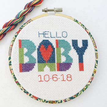Baby Cross Stitch, Wall Hanging Hoop Kit. Gift Set, 2 of 5