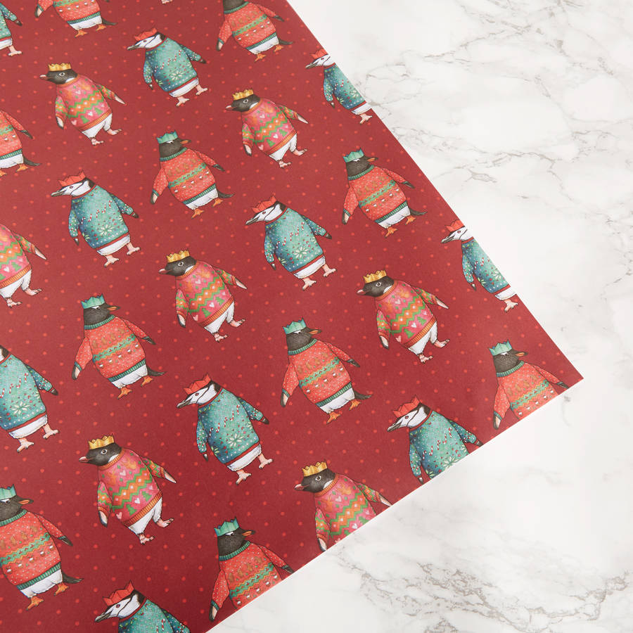 'Penguin Parade' Christmas Jumper Wrapping Paper, 1 of 2