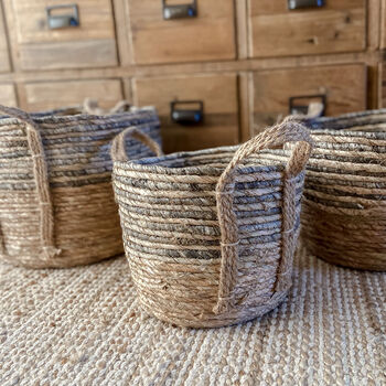 Neutral Jute Basket With Handles Three Sizes, 4 of 5
