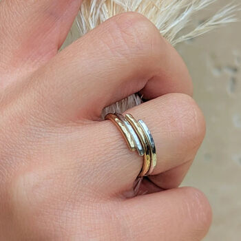 Intertwined Gold And Silver Hammered Rings, 3 of 3