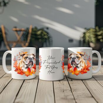 Personalised Dog Mug Bulldog In An Autumn Wreath, 2 of 2