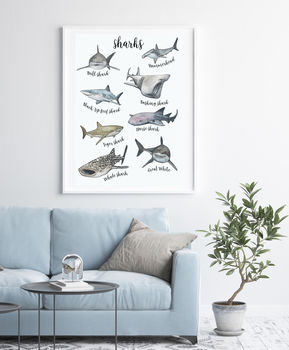 Sharks Of The Oceans Illustrated Watercolour Art Print, 2 of 4