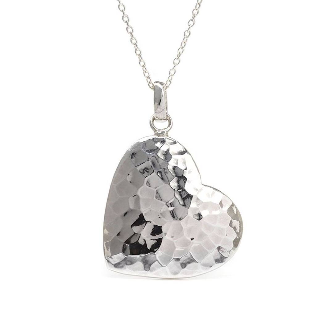 Sterling Silver Hammered Large Heart Necklace By Chapel Cards