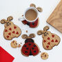 Set Of Four Love Bug Valentine's Ladybird Coasters, thumbnail 1 of 6