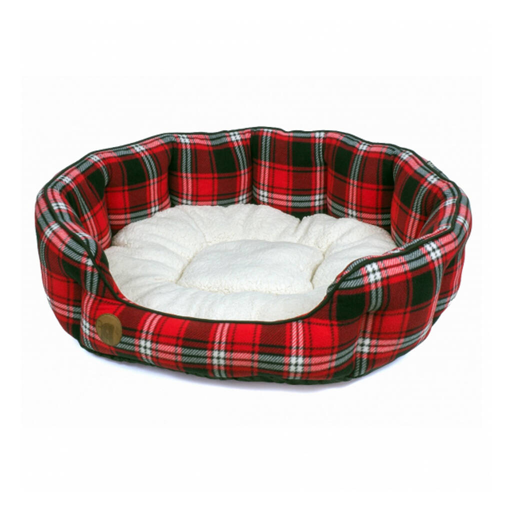 Highland Red Tartan Oval Dog Bed By Blackdown Lifestyle