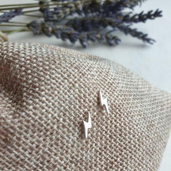 Sterling Silver 925 Lightning Bolt Ear Stud Earrings, 2 of 8
