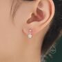 Sterling Silver Dainty Cz Flower Drop Stud Earrings, thumbnail 2 of 12
