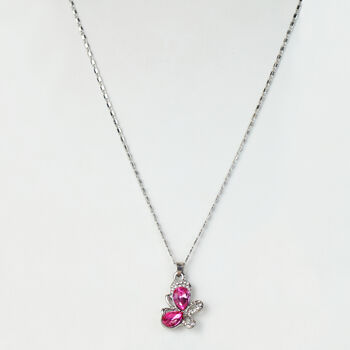 Pink Or Blue Crystal Butterfly Pendant Necklace, 4 of 5