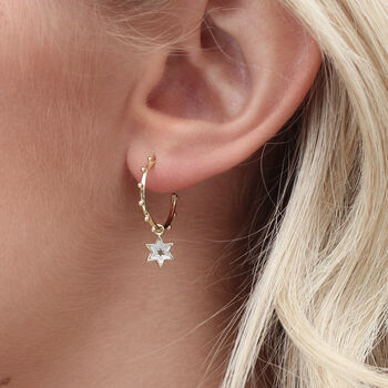 Gold Plated And Mother Of Pearl Charm Hoop Earrings, 2 of 7