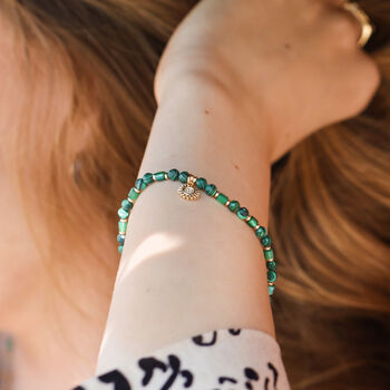 Green Semi Precious Bracelet With Gold Plated Sun Charm, 3 of 9