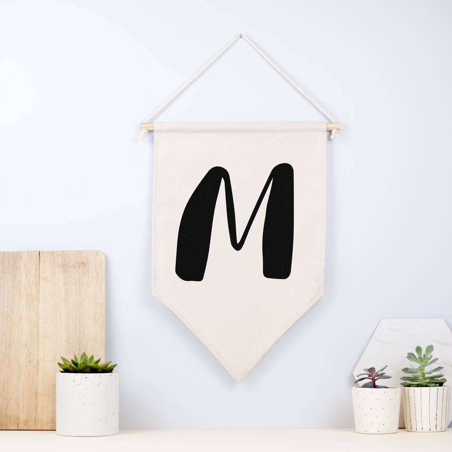 initial fabric hanging wall banner by louise and lygo