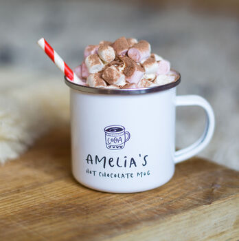 Hot Chocolate Personalised Enamel Mug By Little Cherub Design