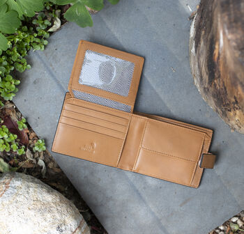 Men's Luxury Tan Leather Wallet Flip Up Rfid Safe, 4 of 6