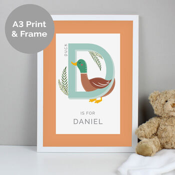 Personalised Animal Alphabet A4 White Framed Print, 10 of 12