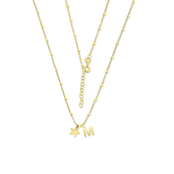 Sterling Silver Gold Plated Initial Star Charm Necklace, 7 of 9