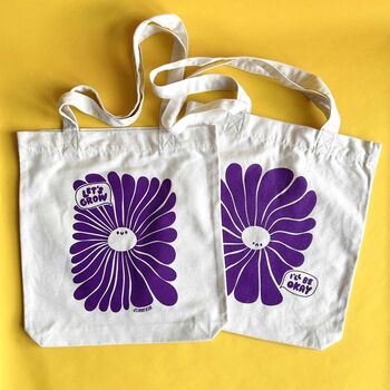 Cute Double Sided Happy/Sad Flower 100% Recycled Tote, 2 of 6